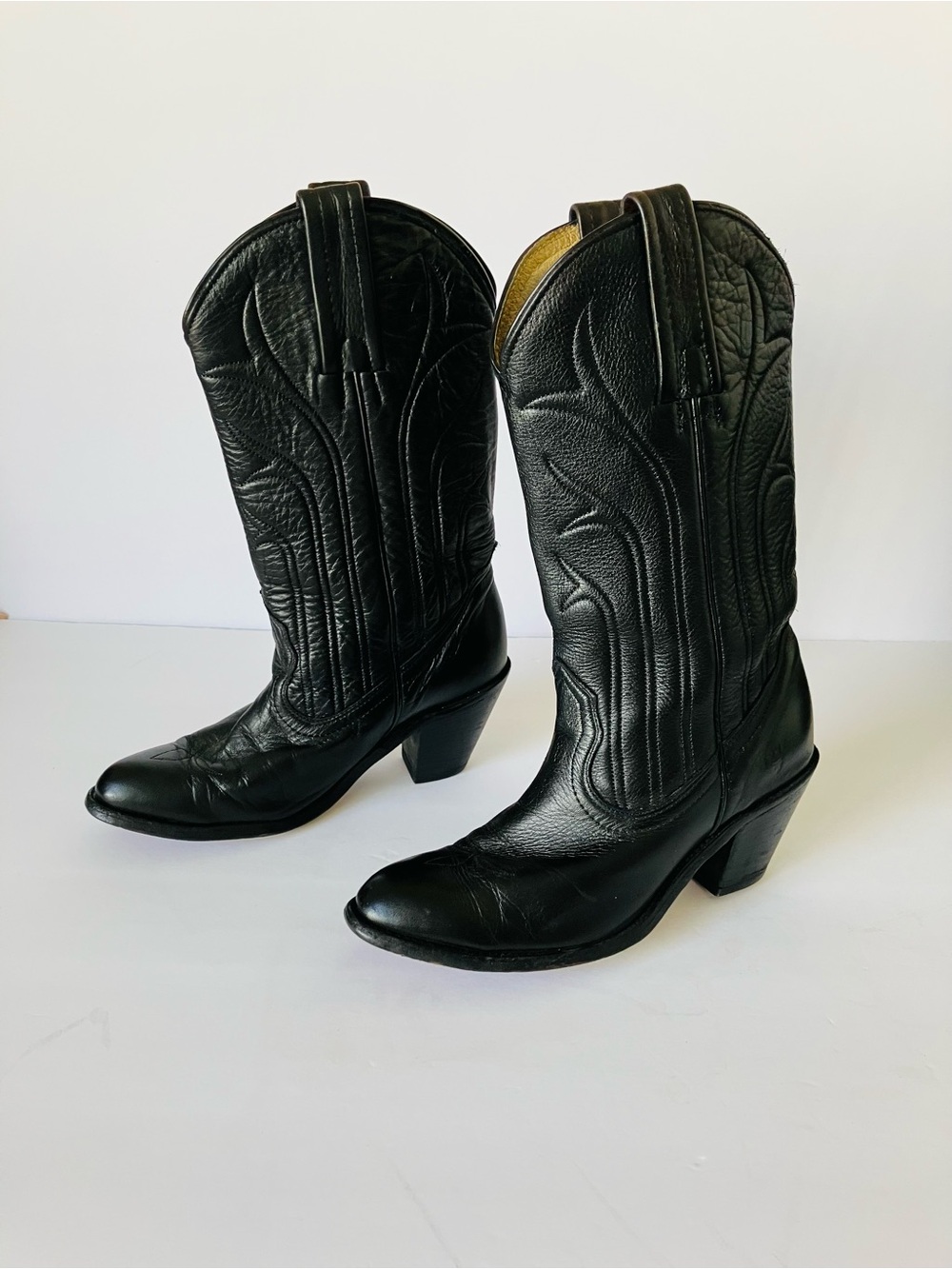 Frye 7055 Women’s Black Leather Western Cowboy Pull-On Boots 7 B Pointed - Picture 2 of 9